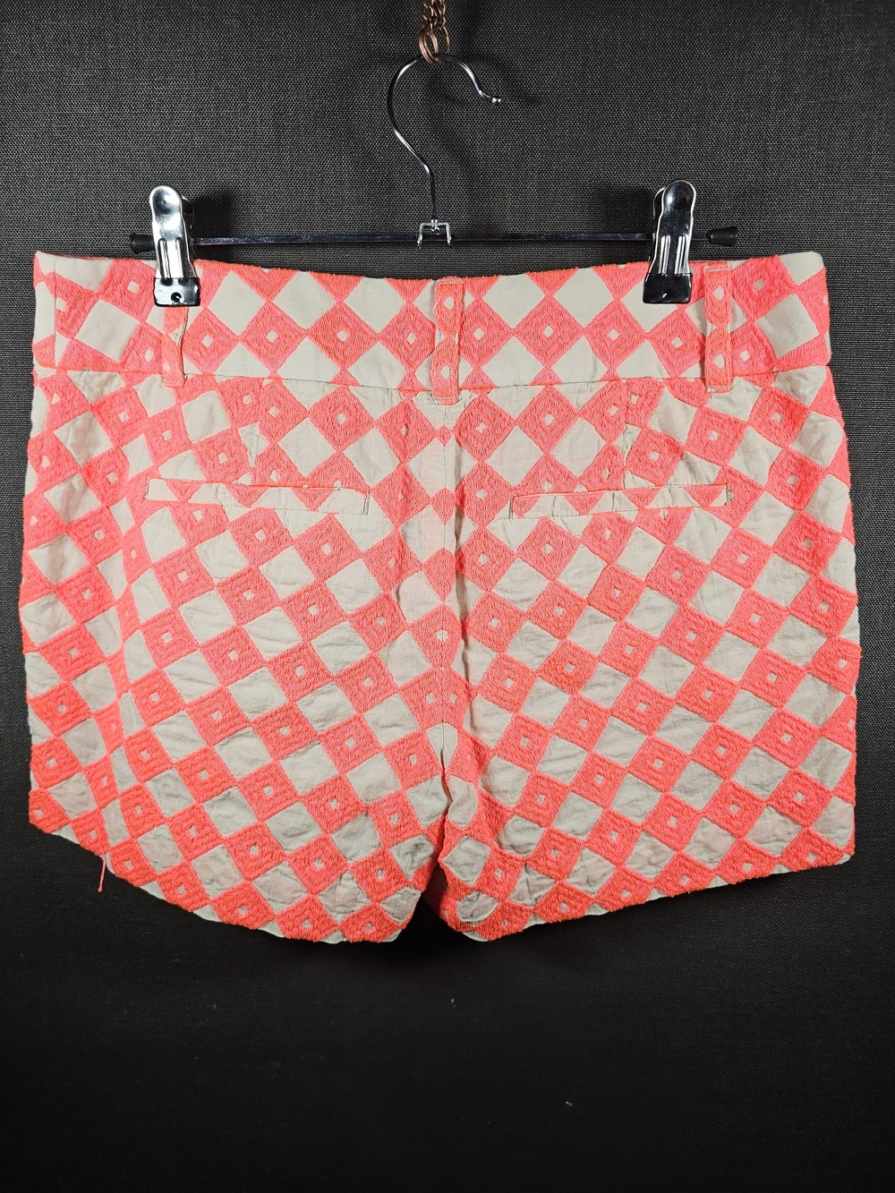 LOFT Coral and Cream Diamond-Print High Waist Shorts